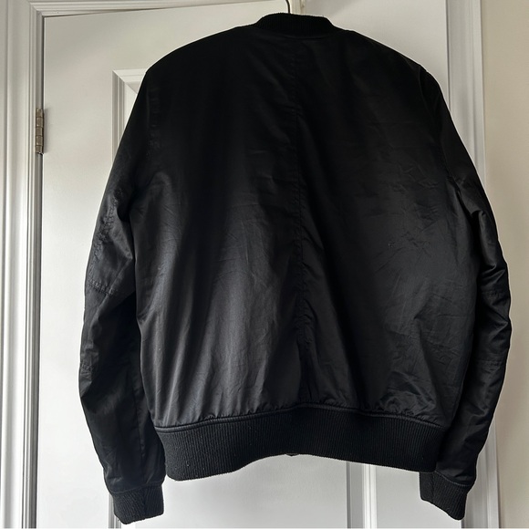 American Eagle Satin Floral Embroidered Black Bomber Jacket Women's Large - Picture 4 of 9